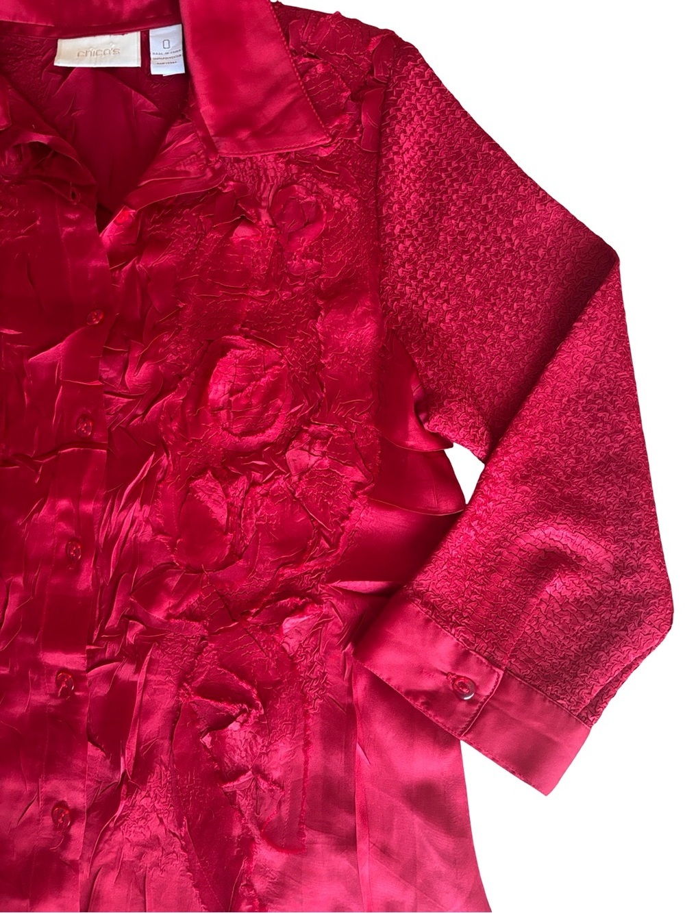 Chico’s Red Polyester Silky Satin 3/4 Sleeve Tunic Blouse Size 0 Size 4 Small - Picture 6 of 12